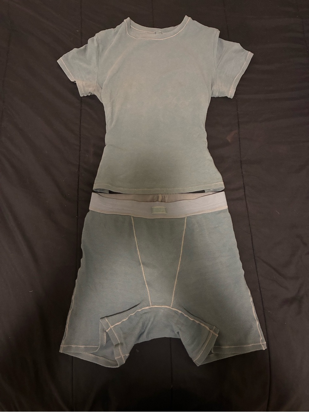 SKIMS Light Blue Ribbed Tee and Boxer Shorts - Picture 1 of 4